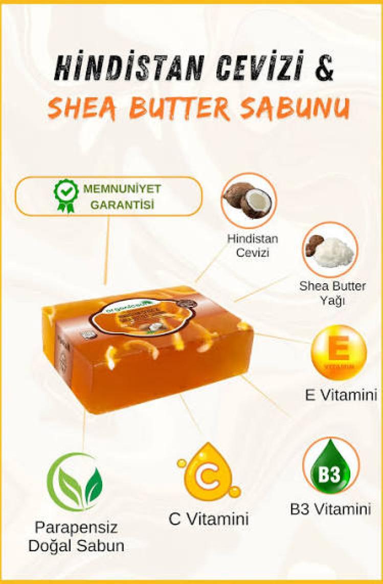 Organicsun Doğal Hindistan Cevizi & Shea Butter Sabunu 140 gr Tüm Cilt Tipleri Için Besleyici ve Onarıcı Etkili