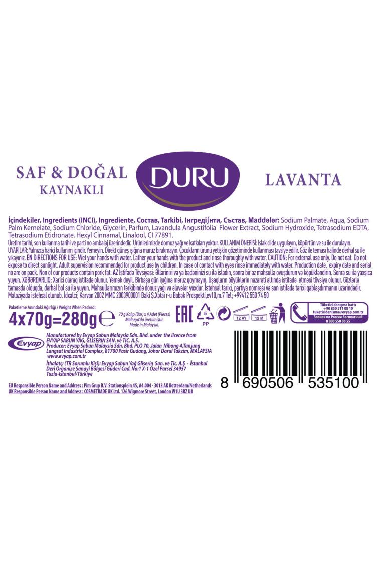 Duru Saf & Doğal Kaynaklı Lavanta 16 Adet Güzellik Sabunu 4X280GR