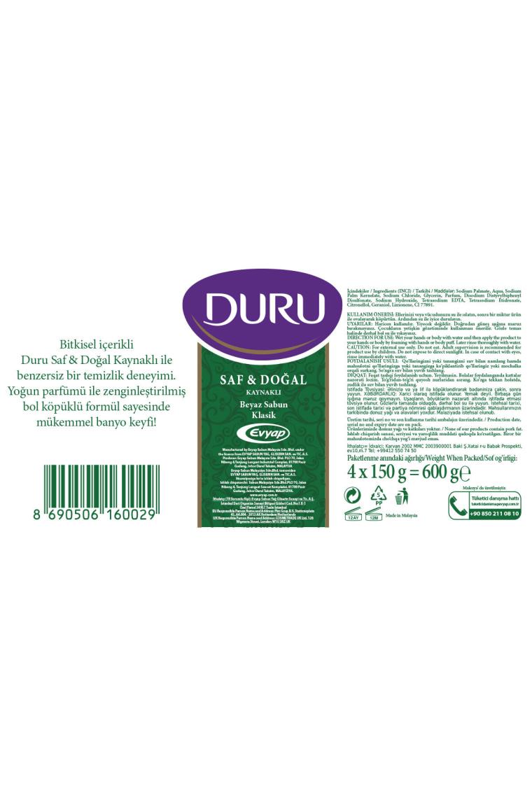 Duru Saf & Doğal Kaynaklı Klasik 16 Adet Beyaz Kalıp Sabun 4X600GR
