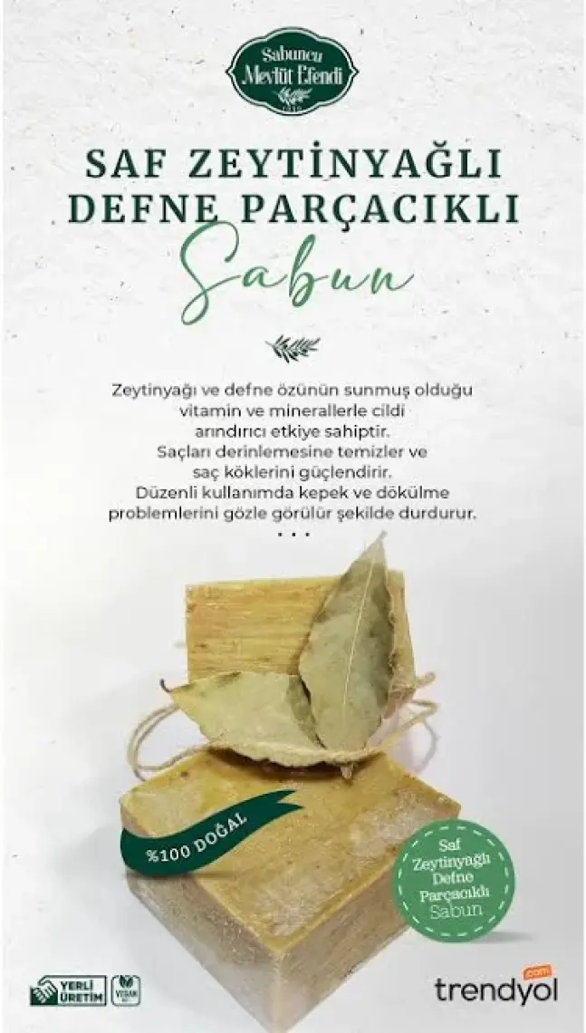 Sabuncu Mevlüt Efendi Saf Zeytinyağlı Defne Parçacıklı Sabun 500GR (4 Adet)