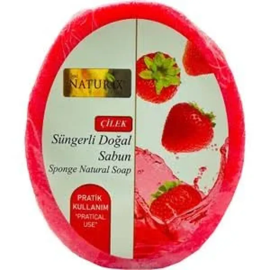 Naturix Doğal Strawberry Soap Peeling Etkili Cilt Arındırıcı Natural Çilek Süngerli Sabun 150 gr