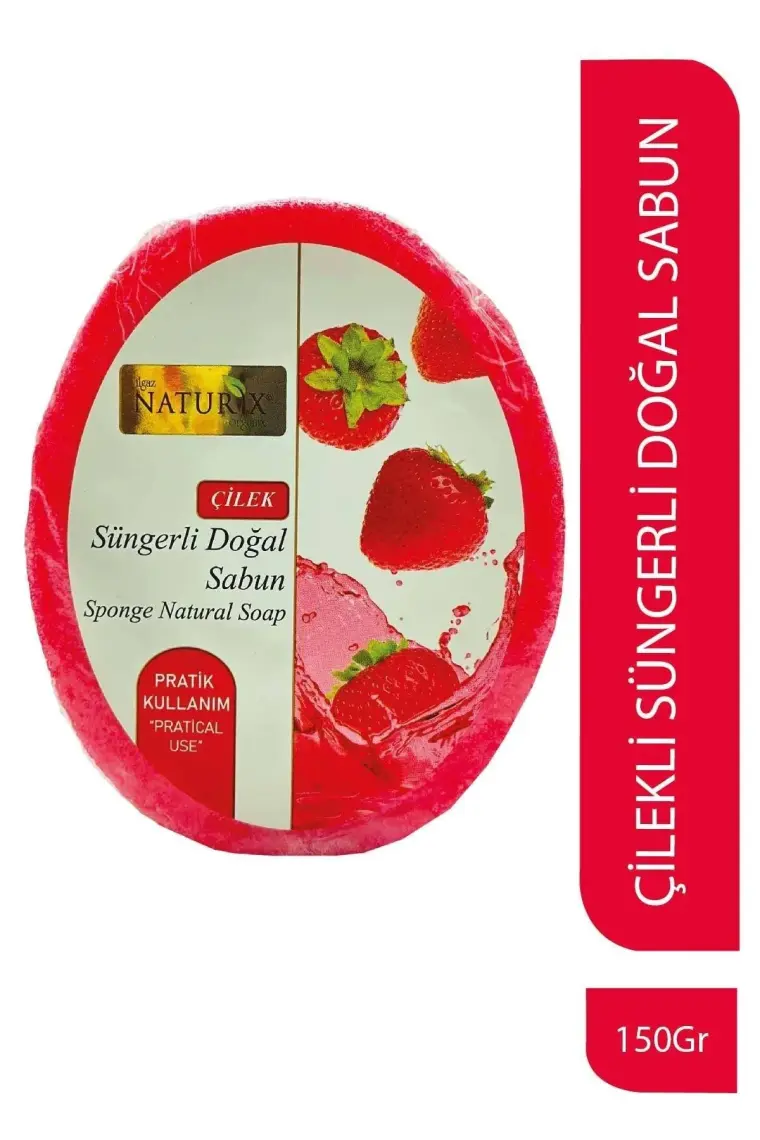 Naturix Doğal Strawberry Soap Peeling Etkili Cilt Arındırıcı Natural Çilek Süngerli Sabun 150 gr