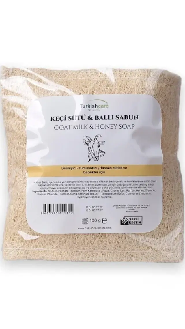 Turkishcare Keçi Sütü ve Ballı Doğal Lifli Keseli Sabun 150 gr – Cildi Besleyen ve Nemlendiren Özel Formül