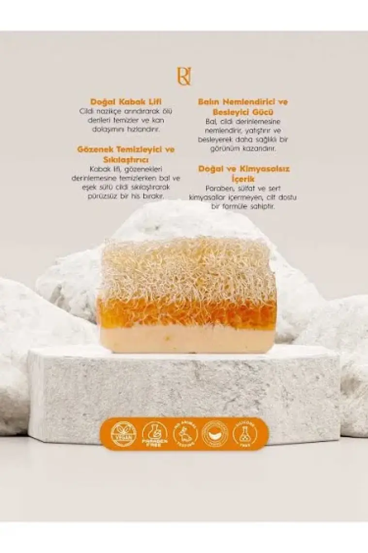 RUIADA %100 Doğal Kabak Lifli Eşeksütlü & Ballı Sabun 130 Gr. ( Hand Made )
