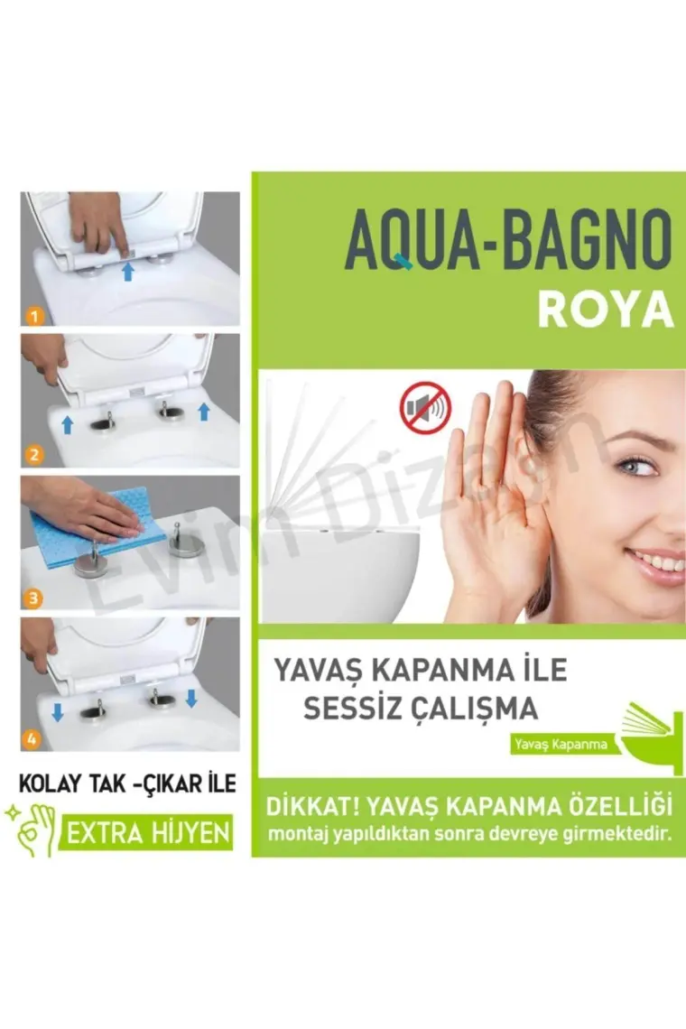 Aqua Bagno Roya  Yavaş Kapanan Klozet Kapağı - Duroplast-Vitra S20 Klozet Uyumlu