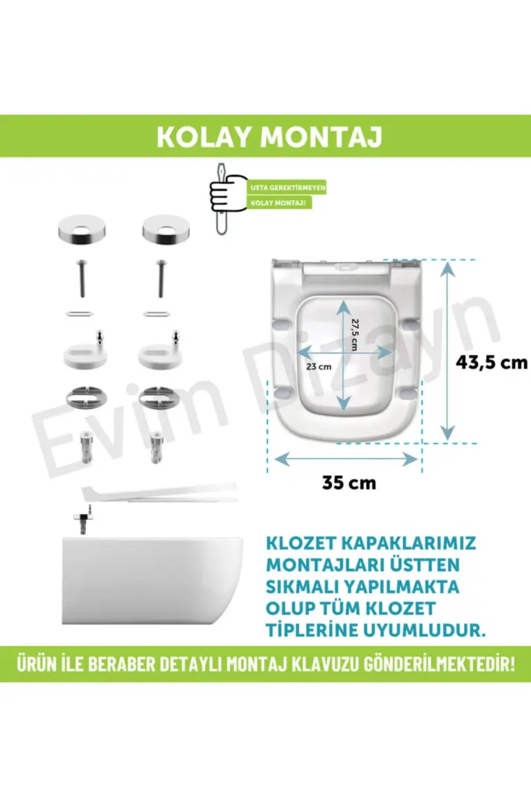 Aqua Bagno Roya  Yavaş Kapanan Klozet Kapağı - Duroplast-Vitra S20 Klozet Uyumlu