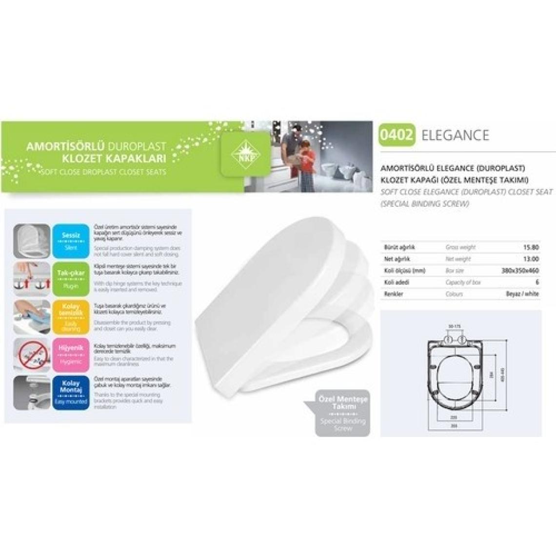 NKP Elegance Amartisörlü Klozet Kapağı Duroplast-Model 402