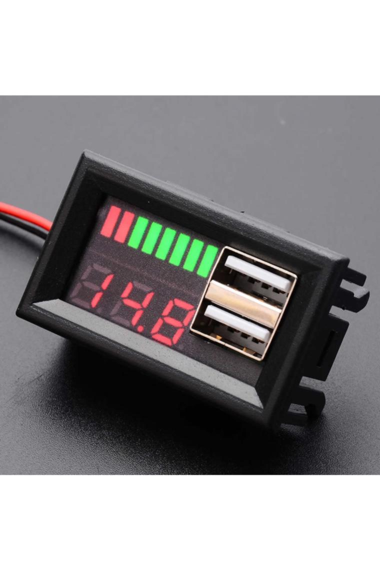Robo Dünya Akü Kapasite Göstergesi Voltmetreli ve USB Çıkışlı