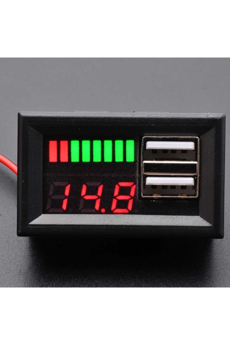 Robo Dünya Akü Kapasite Göstergesi Voltmetreli ve USB Çıkışlı