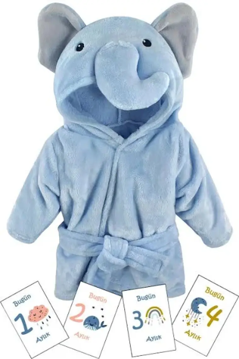 Moky Design Bebek Hediyelik Yenidoğan Bornoz ve Aylık Konsept Anı Kart 12 Adet, Erkek Baby Shower