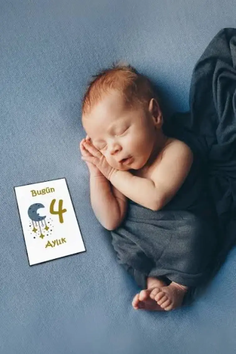 Moky Design Bebek Hediyelik Yenidoğan Bornoz ve Aylık Konsept Anı Kart 12 Adet, Erkek Baby Shower