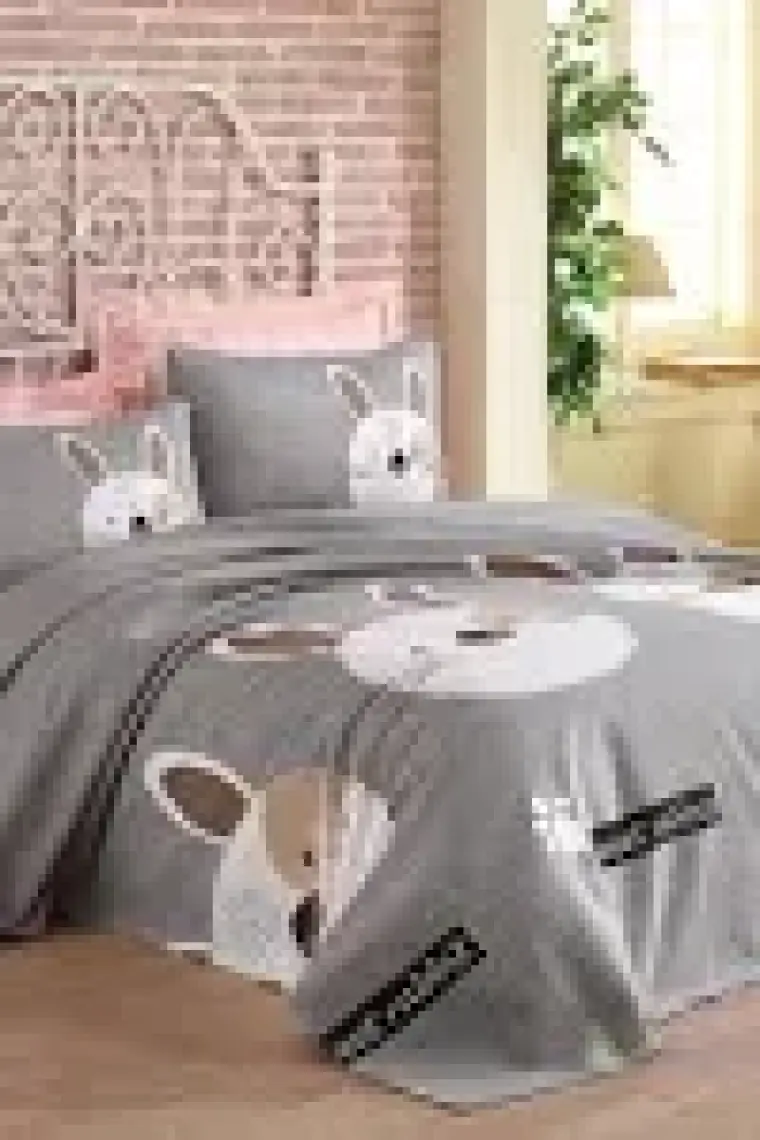 Eponj Home Baskılı Pike Takımı Çift Kişilik Tavşancık A.Kahve-Gri-Pembe
