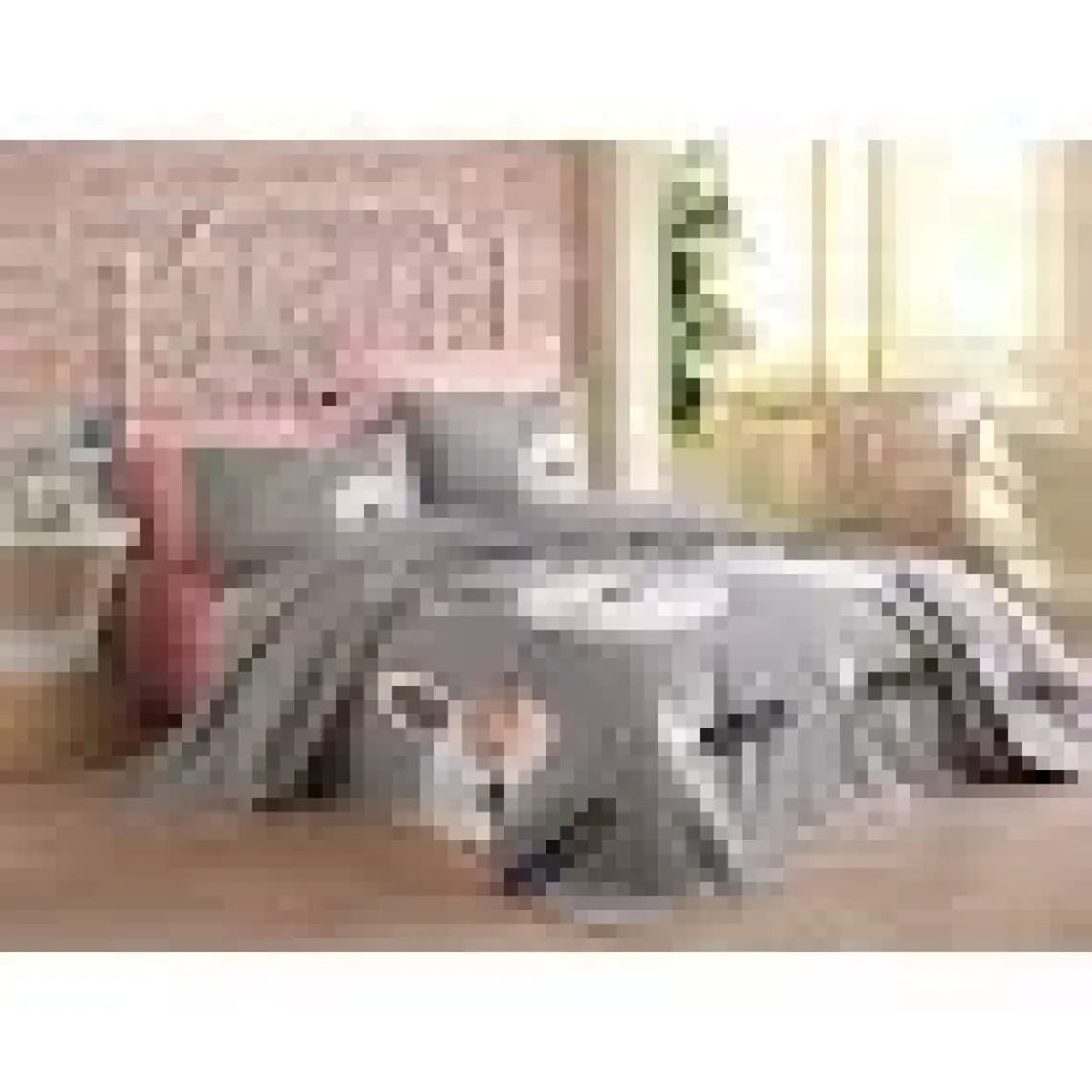 Eponj Home Baskılı Pike Takımı Çift Kişilik Tavşancık A.Kahve-Gri-Pembe