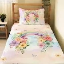 Evmila Çiçekli Gökkuşağı Desenli Tek Kişilik Pike Takımı 160X230 cm