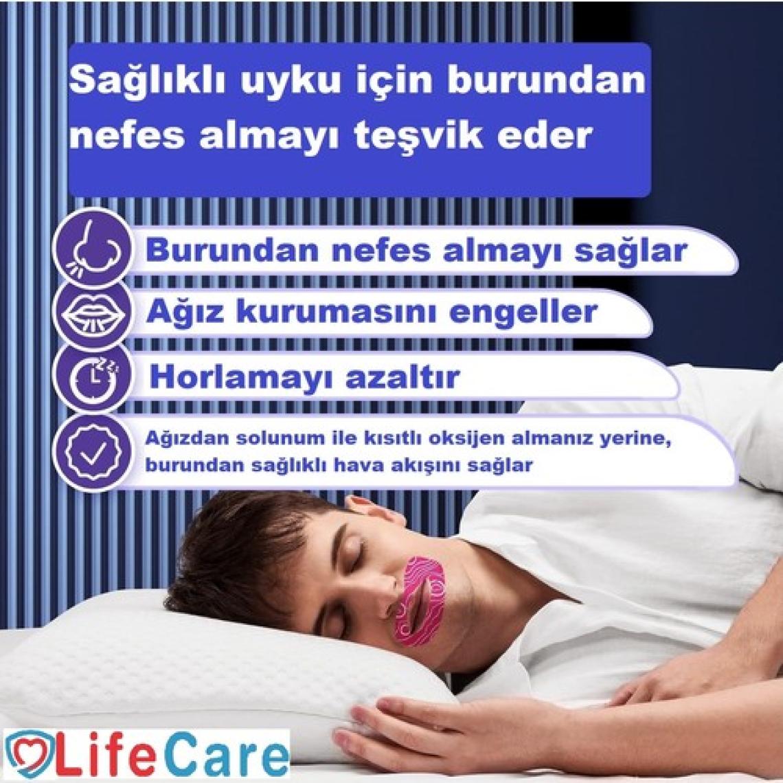 Life Care Yetişkinler İçin Ağız Kapama Bandı - Kaliteli Uyku ve Burundan Nefes Alma İçin Cilt Dostu Malzeme, 10 Adet