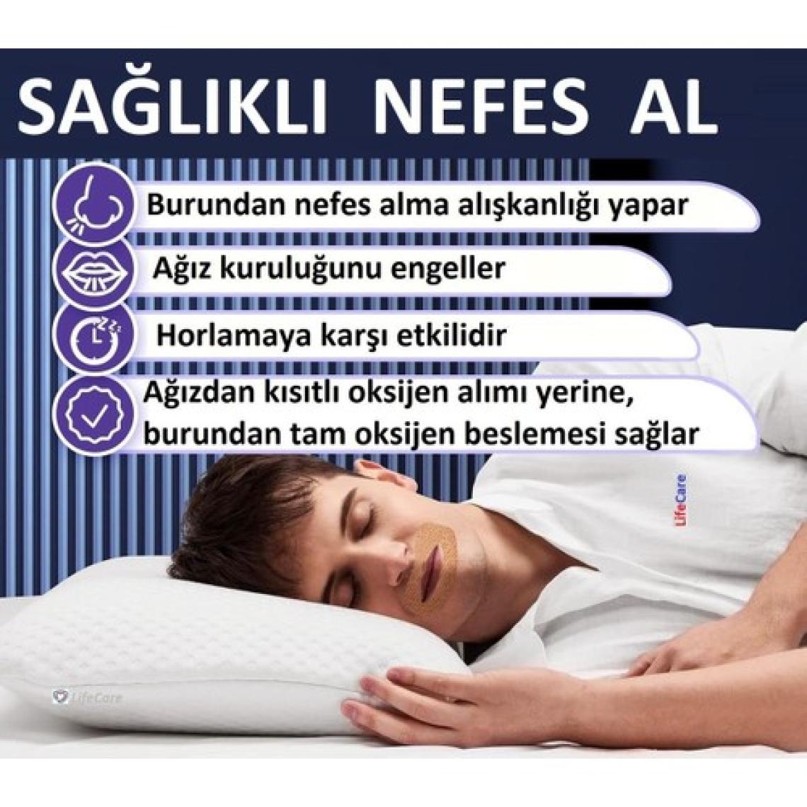 Life Care Yetişkinler İçin Ağız Kapama Bandı - Kaliteli Uyku ve Burundan Nefes Alma İçin Cilt Dostu Malzeme, 10 Adet