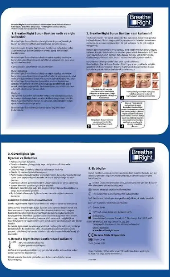 Breathe Right Burun Bandı Büyük Boy 10'lu (Burun Tıkanıklığı için)