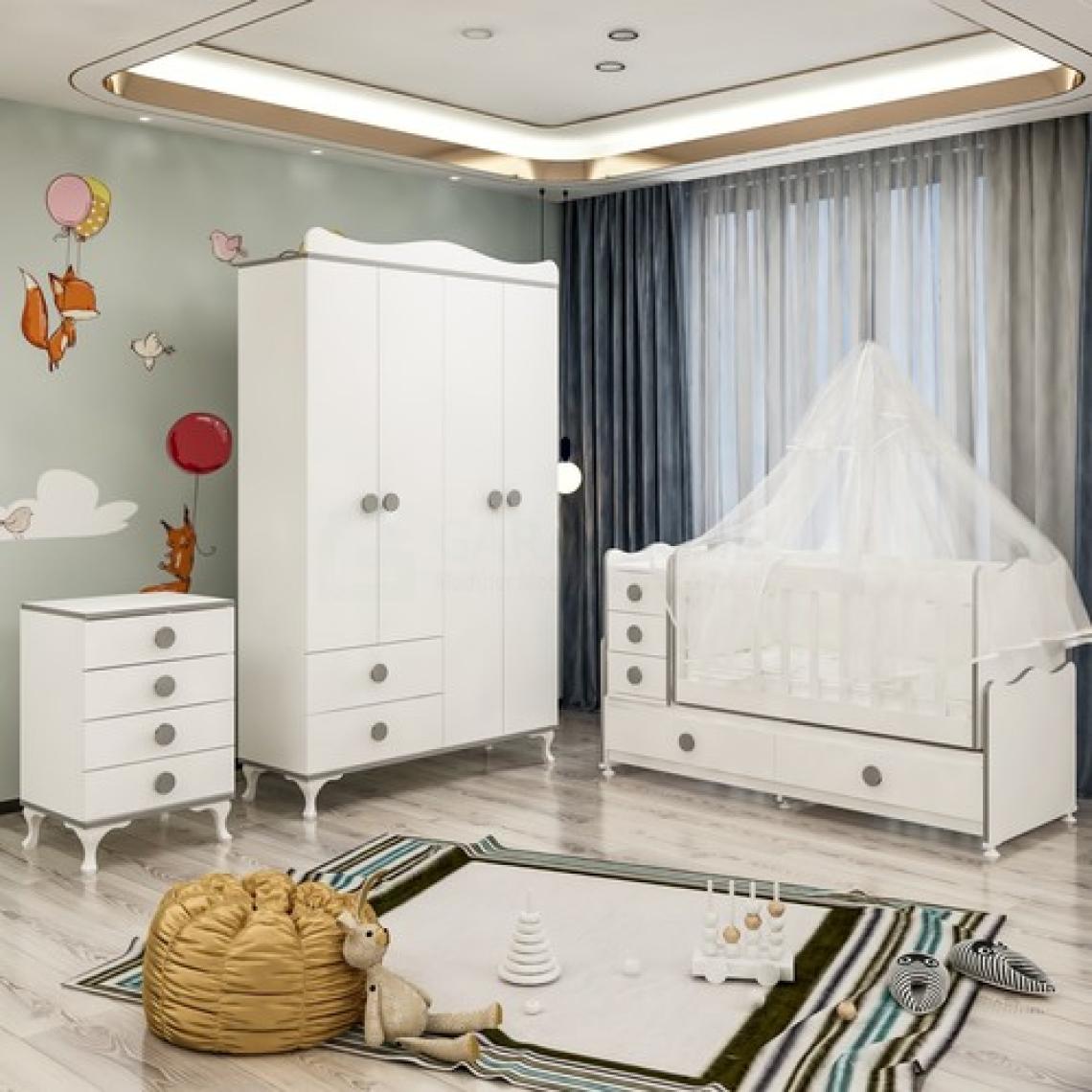 Garaj Home Melina Yıldız 4 Kapaklı Bebek Odası Takımı Gri- Yatak ve Uyku Seti Kombinli - Gri  Uykusetli