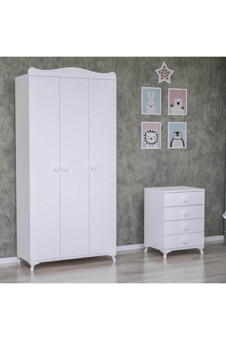 Elegant Yıldız 3 Kapaklı Bebek Odası Takımı - Yatak Ve Uyku Seti Kombinli- Uykuseti Beyaz