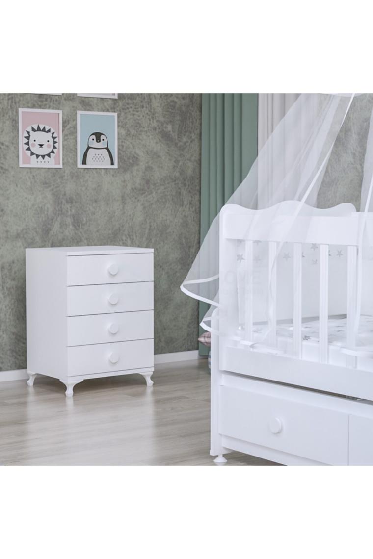 Elegant Yıldız 3 Kapaklı Bebek Odası Takımı - Yatak Ve Uyku Seti Kombinli- Uykuseti Beyaz