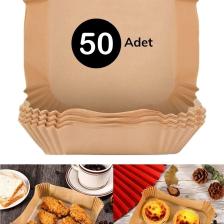 50 Adet Kutulu Air Fryer Pişirme Kağıdı Tek Kullanımlık Hava Fritöz Yağ Geçirmez Kare Tabak Model