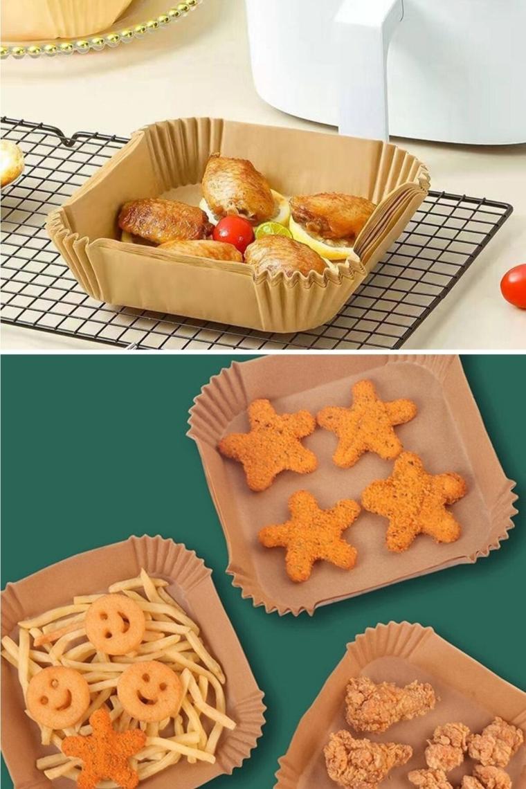 50 Adet Kutulu Air Fryer Pişirme Kağıdı Tek Kullanımlık Hava Fritöz Yağ Geçirmez Kare Tabak Model