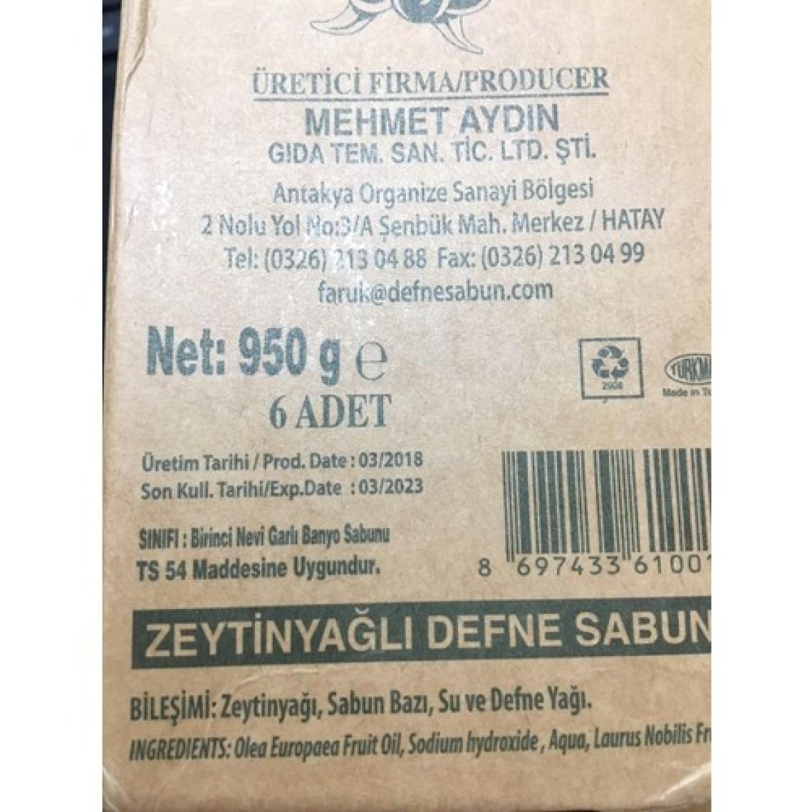 Mehmet Aydın Zeytinyağlı Defne Sabunu 950 gr kraft