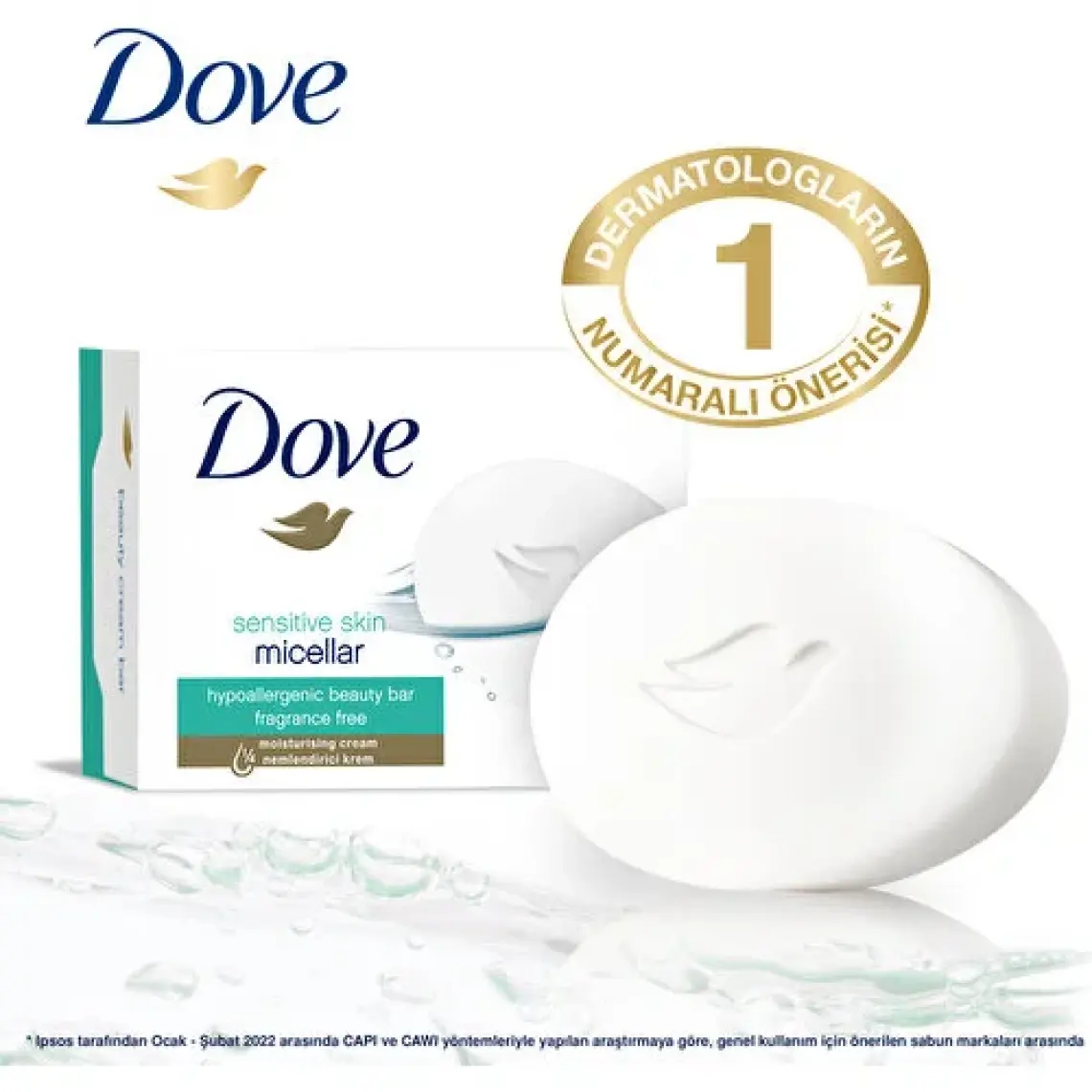 Dove Beauty Cream Bar Katı Güzellik Sabunu Micellar Hassas Ciltler için Nemlendirici Etkili 90 g