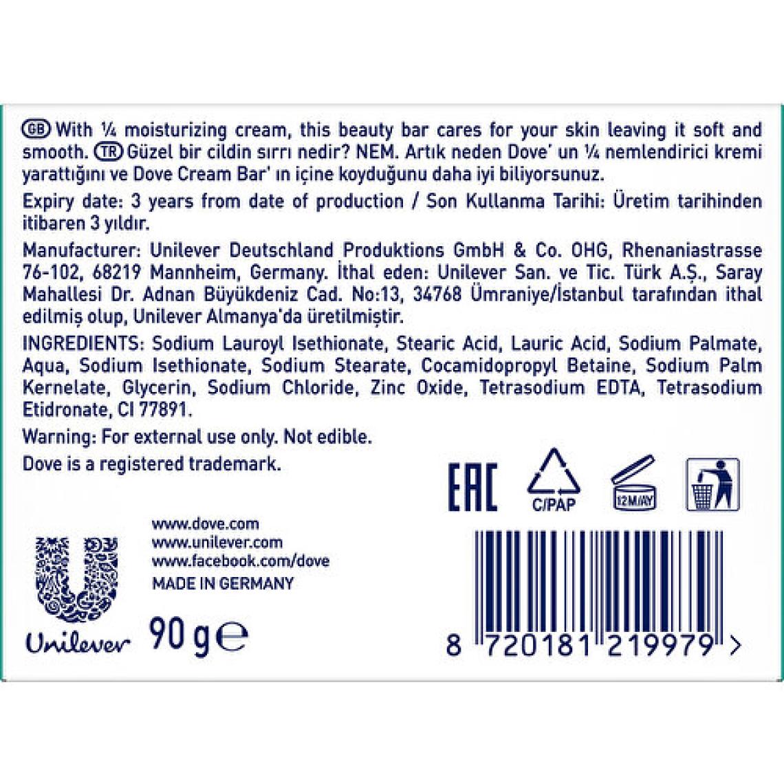 Dove Beauty Cream Bar Katı Güzellik Sabunu Micellar Hassas Ciltler için Nemlendirici Etkili 90 g