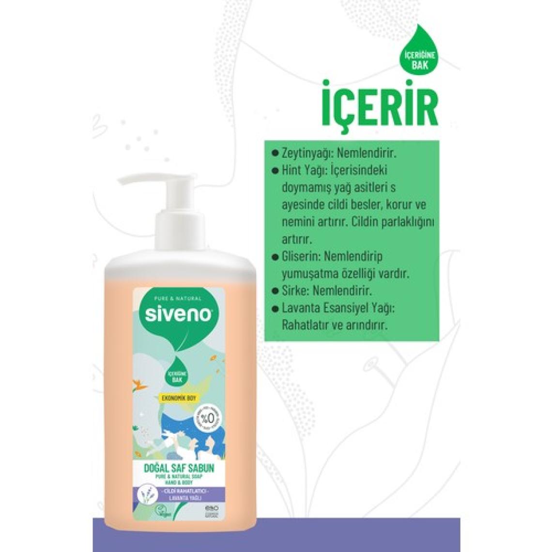 Siveno %100 Doğal Sıvı Kastil Sabun Lavanta Yağlı Cildi Nemlendirici Bitkisel Vegan 1000 ml