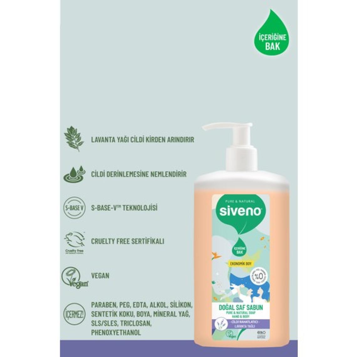 Siveno %100 Doğal Sıvı Kastil Sabun Lavanta Yağlı Cildi Nemlendirici Bitkisel Vegan 1000 ml