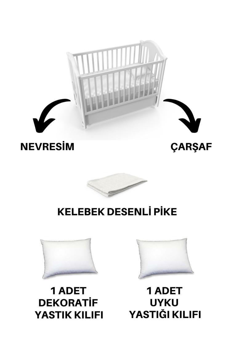 Minelya Home 5 Parça  Pamuk 3D Kelebek Desenli Bebek Nevresim Takımı