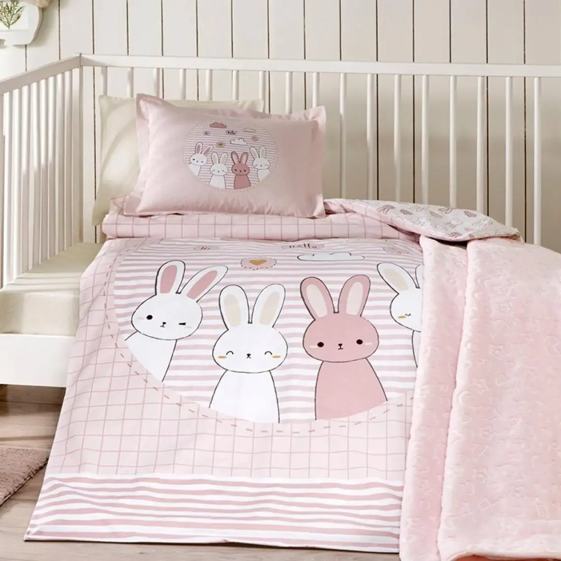 Özdilek Hello Rabbit Pembe Battaniyeli Bebek Nevresim Takımı