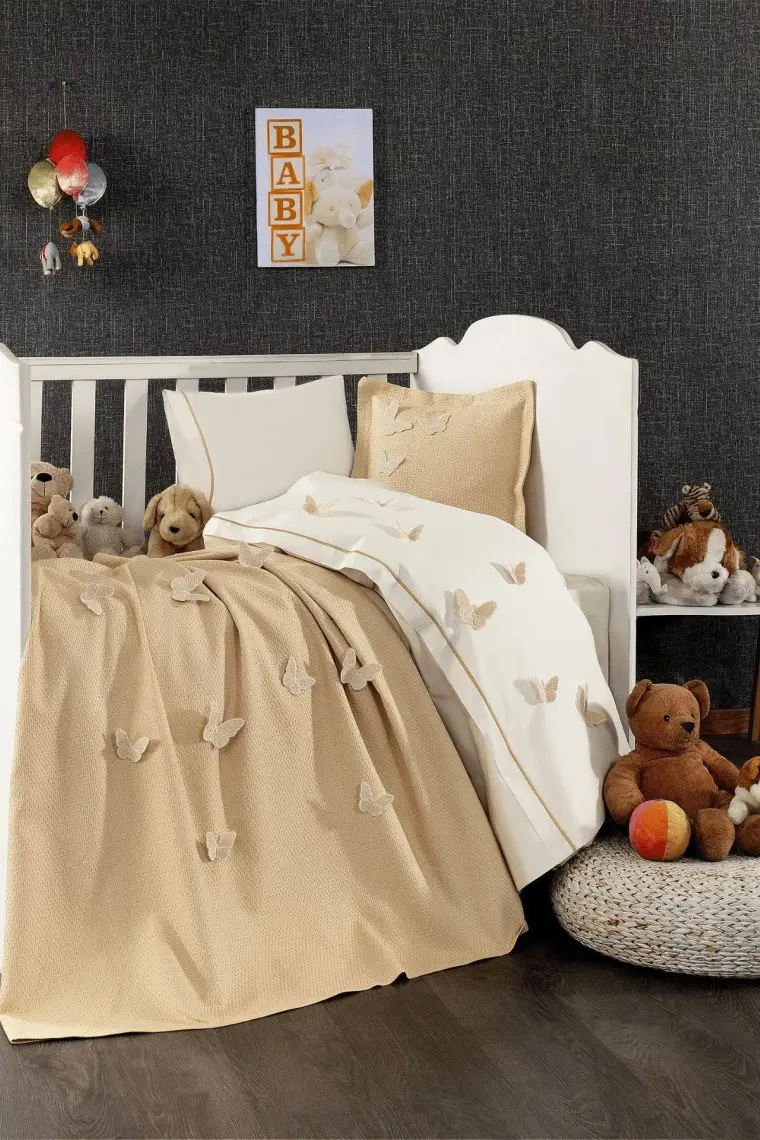 Minelya Home 5 Parça  Pamuk 3D Kelebek Desenli Bebek Nevresim Takımı