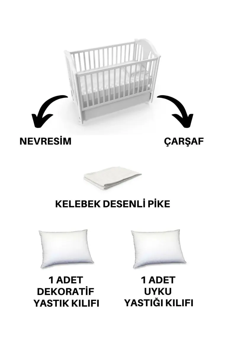Minelya Home 5 Parça  Pamuk 3D Kelebek Desenli Bebek Nevresim Takımı