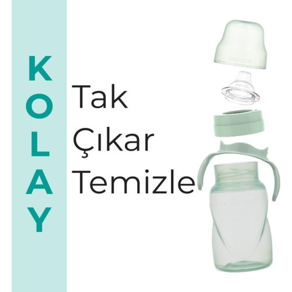 Mamajoo Damlatmaz Eğitici Kulplu Bardak, 270 ml, Powder Green, 1 Adet