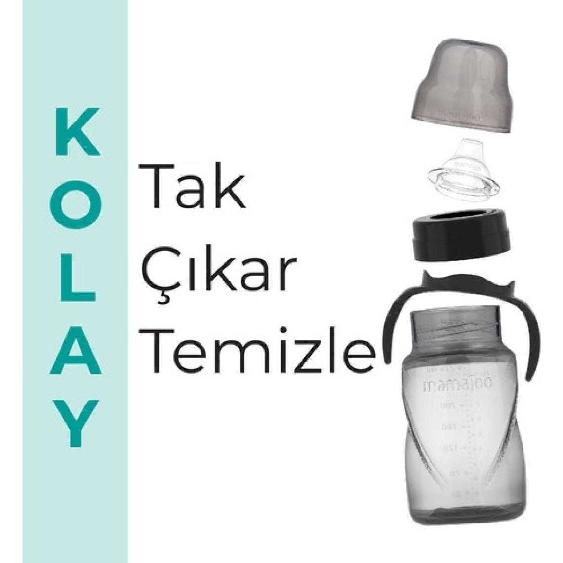 Mamajoo Damlatmaz Eğitici Kulplu Bardak, 270 ml, Siyah, 1 Adet