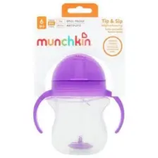 Munchkin Tıklama Kilitli Uçlu Pipetli  Alıştırma Bardağı, 6AY+207ML Mor