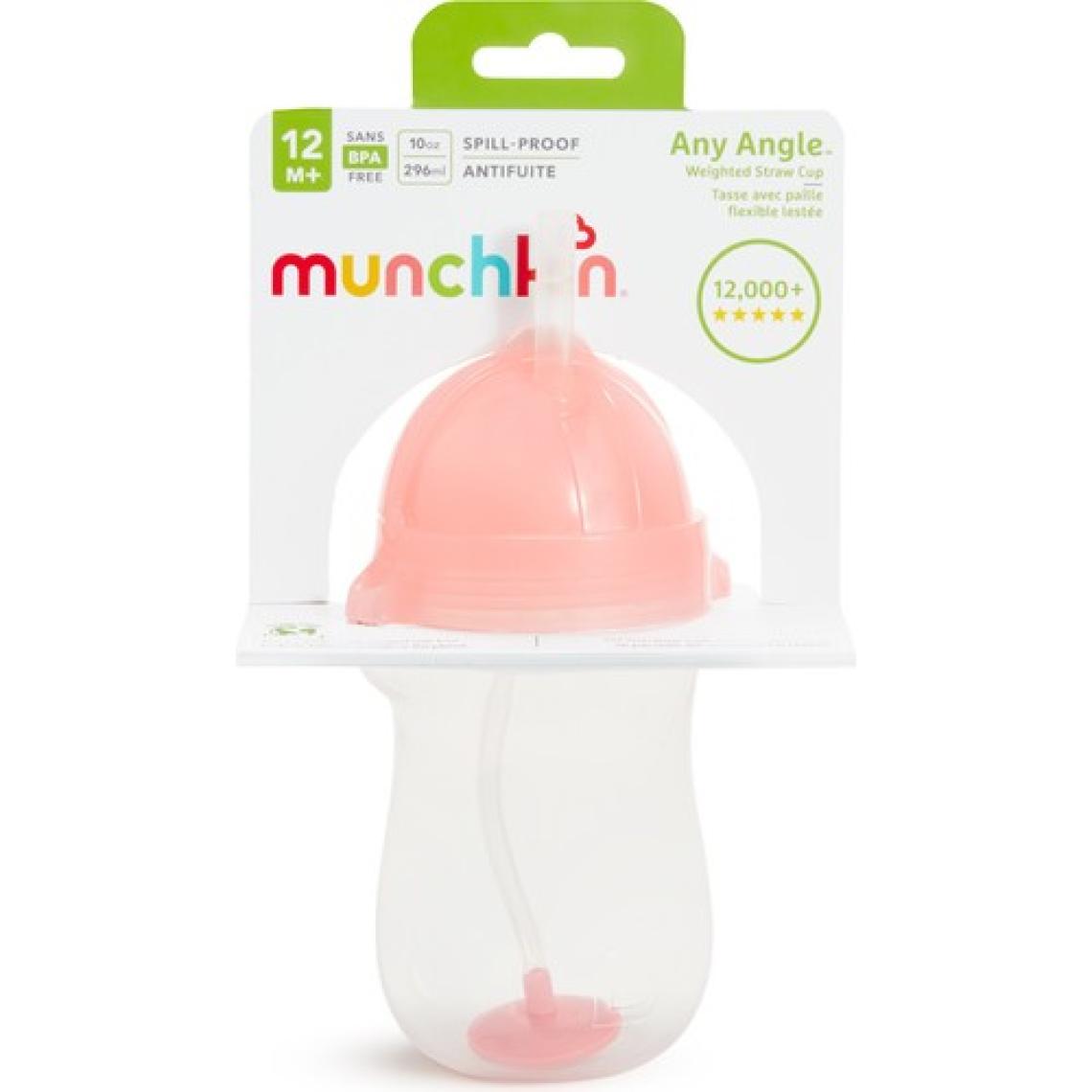 Munchkin Tıklama Kilitli Uçlu Pipetli Alıştırma Bardağı, 12AY+, 296ML, Pembe, 1 Adet