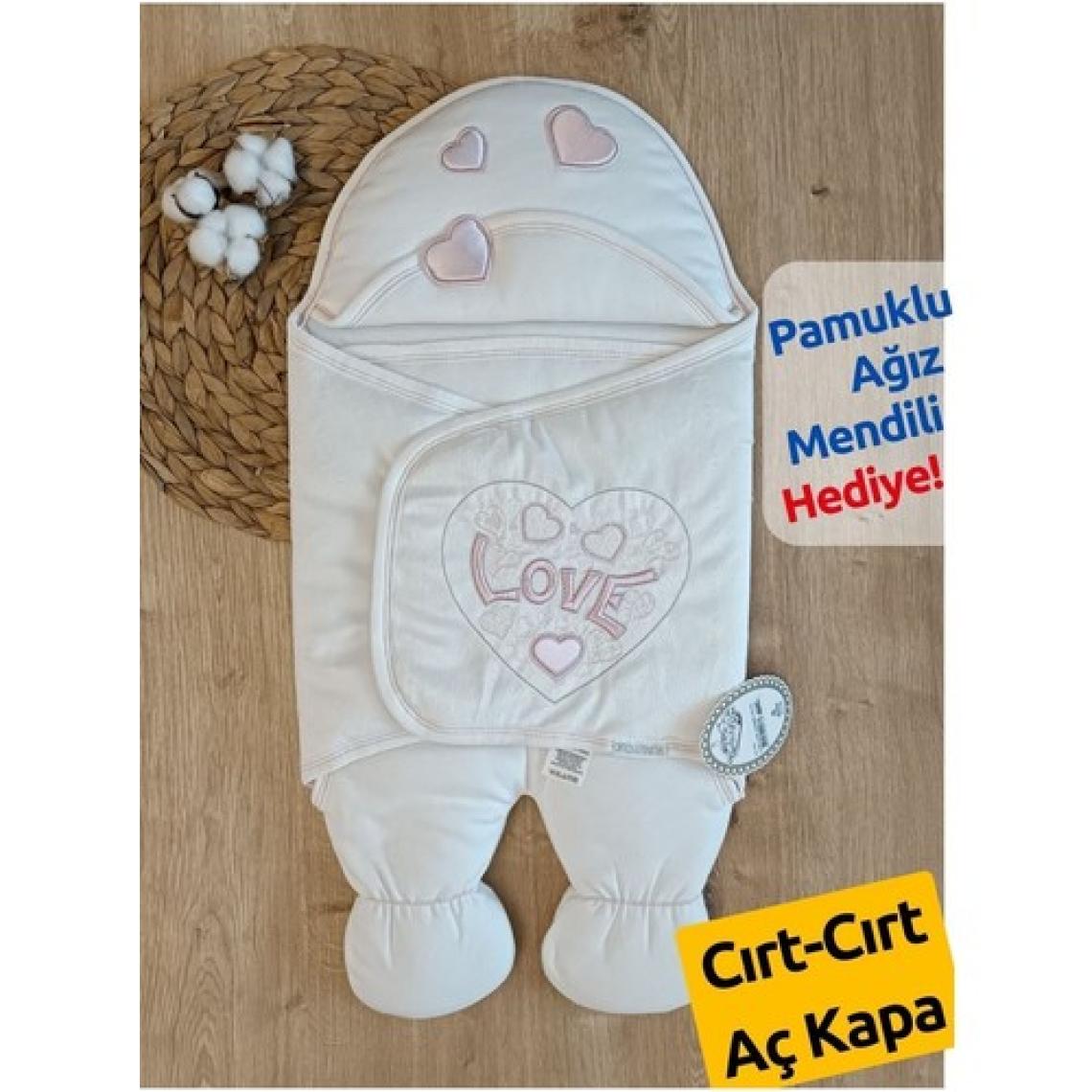 Tomuycuk Lüks Love Lanswel Kız Bebek Ayaklı Kundak Ekru-Pembe