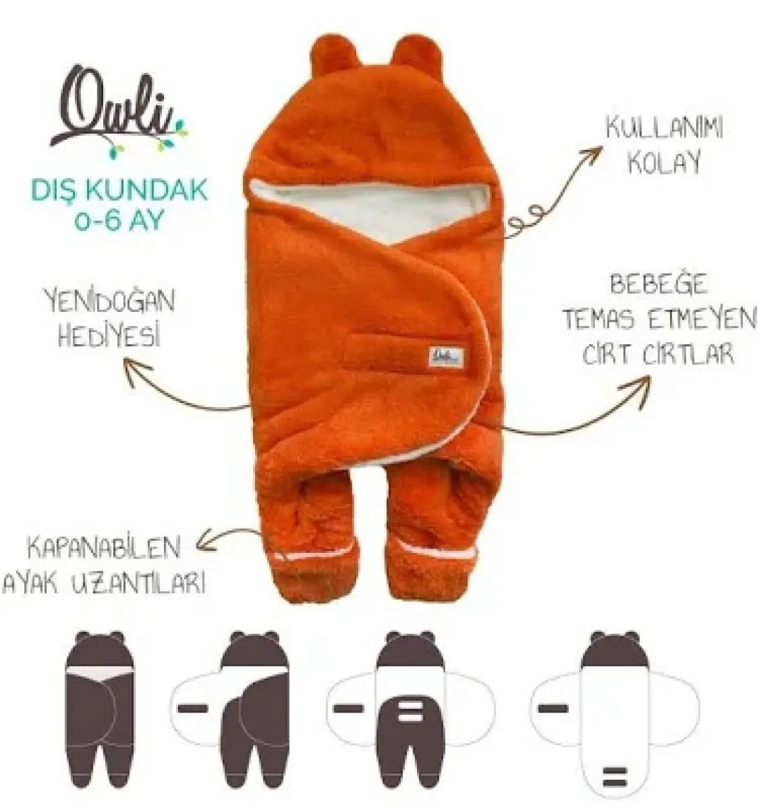 Owli Dış Kundak 0-6 Ay Turuncu