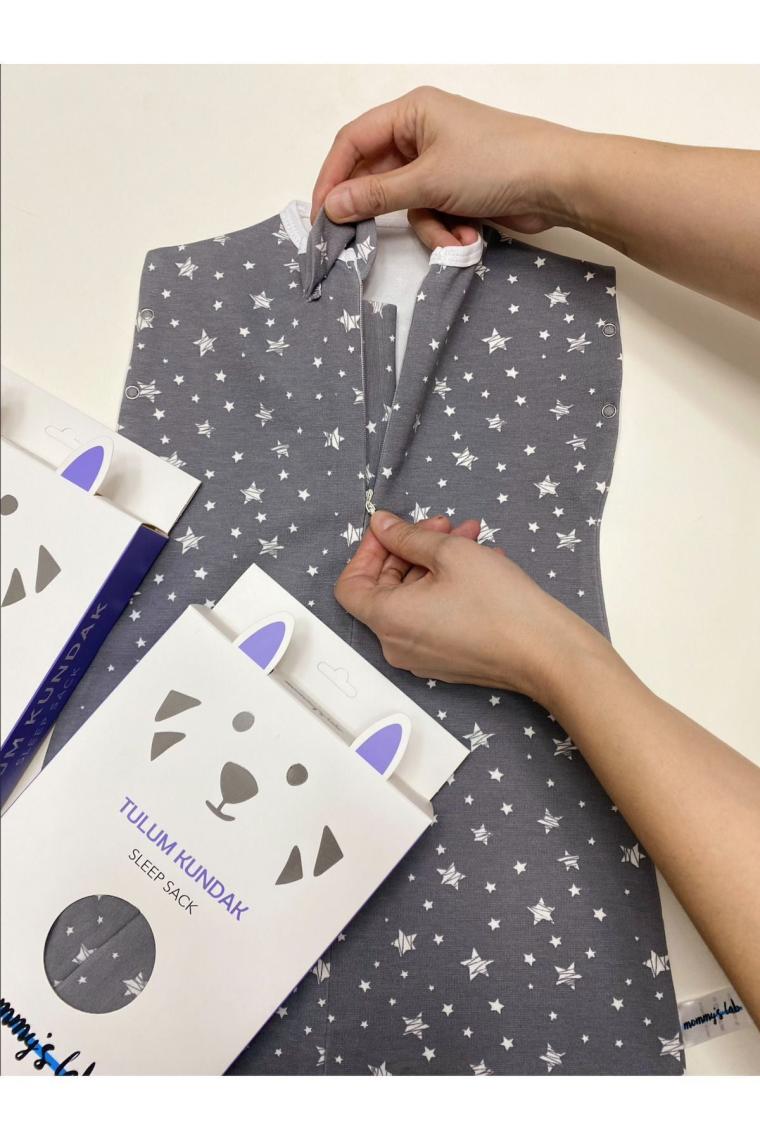 Mommyslab 0-4 Ay Yeni Sezon Desenli Çıtçıtlı Fermuarlı %100 Pamuk Tulum Kundak  Gri Yıldız - Tog1.0 Sleep Sack