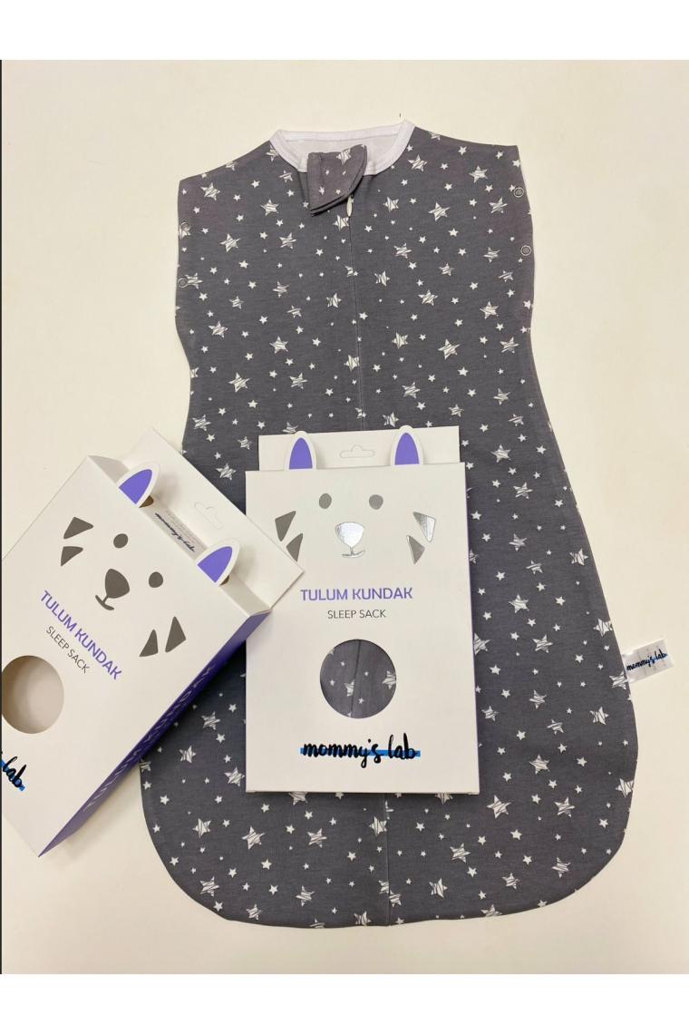 Mommyslab 0-4 Ay Yeni Sezon Desenli Çıtçıtlı Fermuarlı %100 Pamuk Tulum Kundak  Gri Yıldız - Tog1.0 Sleep Sack