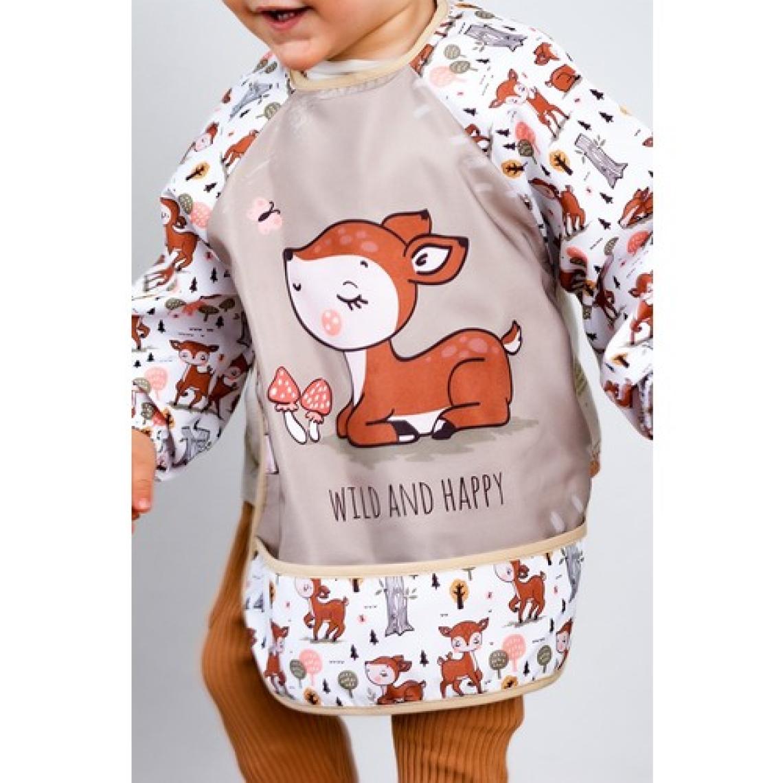 Mai Perla Wild And Happy Karaca Desenli Uzun Kollu Unisex Bebek Mama Önlüğü Sıvı Geçirmez 0-3 Yaş