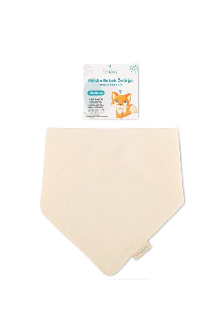 Müslin Bebek Fular Önlük – Ekru – Mama Önlüğü Salya Bezi Ağız Mendili Bandana 30x30cm