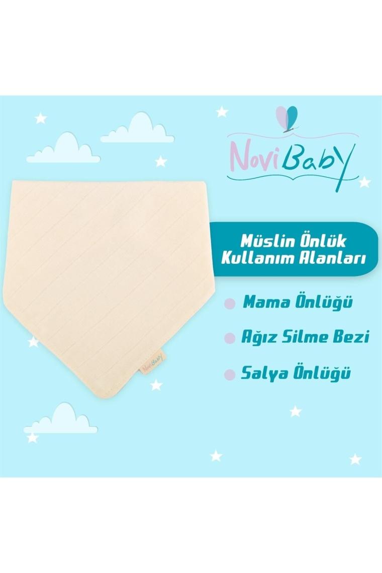 Müslin Bebek Fular Önlük – Ekru – Mama Önlüğü Salya Bezi Ağız Mendili Bandana 30x30cm