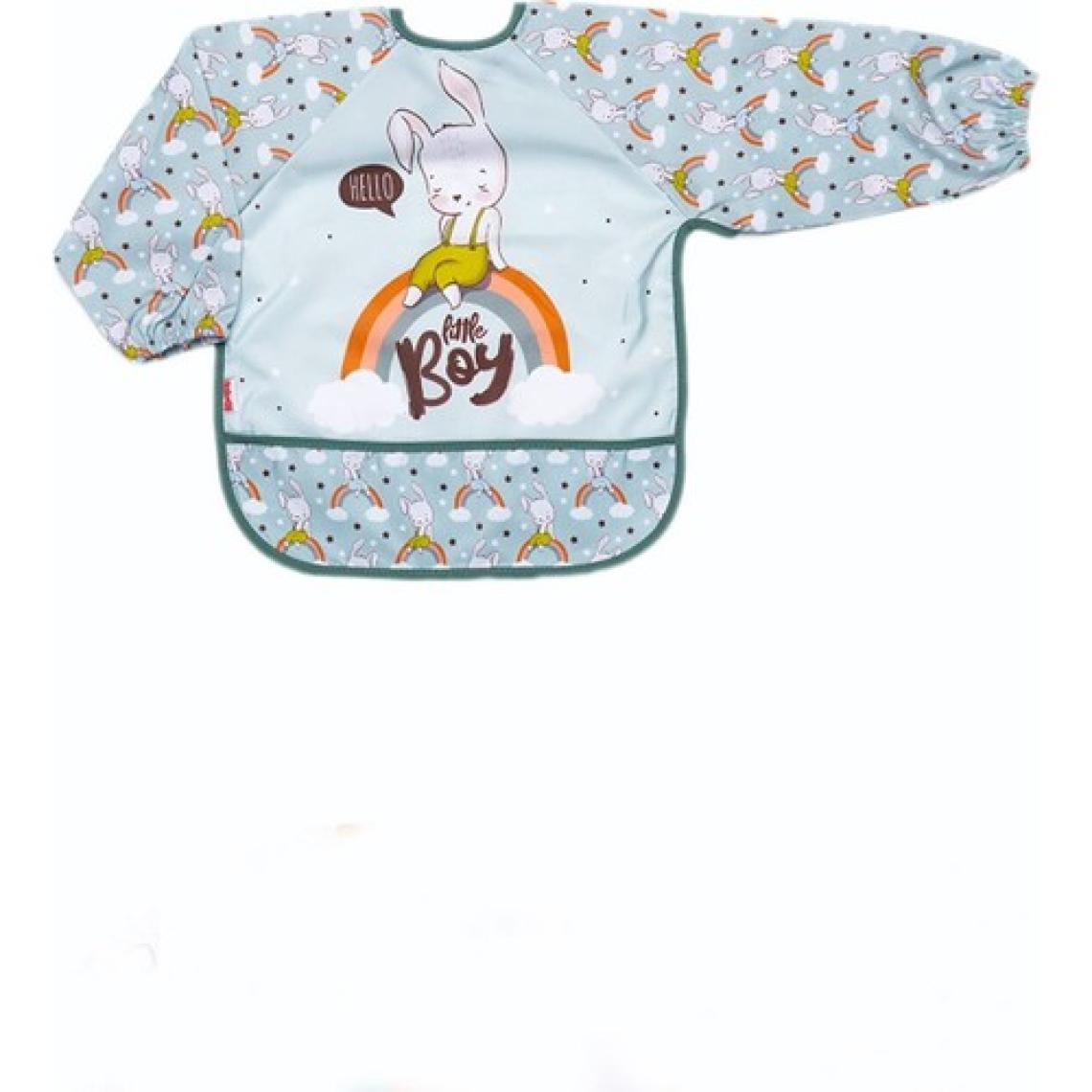 Mai Perla Little Boy Tavşan Desenli Uzun Kollu Unisex Bebek Mama Önlüğü (Sıvı Gecirmez) 0-3 Yaş