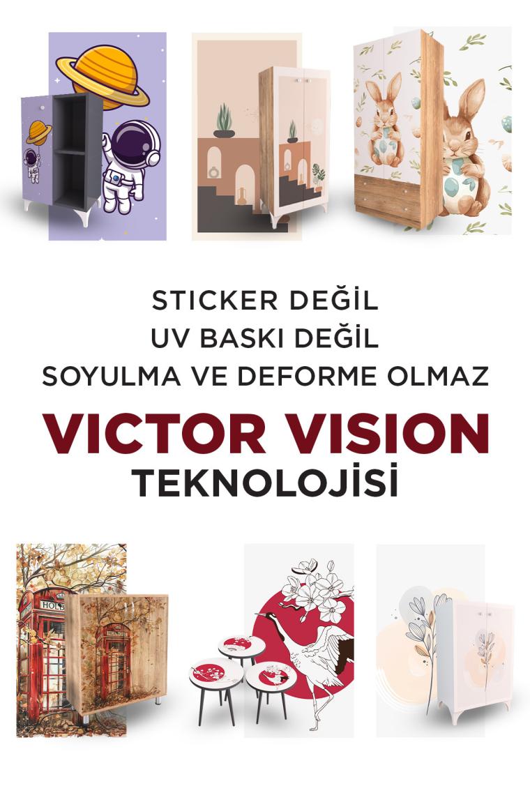 Hediyeler Kapında Çocuk Odası 2 Kapaklı Pretty Rabit Gardırop 5 Raflı 2 Çekmeceli Askılı Elbise Dolabı