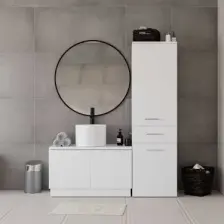Adore Diamond Çamaşır Sepetli Kapaklı ve Çekmeceli Çok Amaçlı Dolap - Lake Beyaz