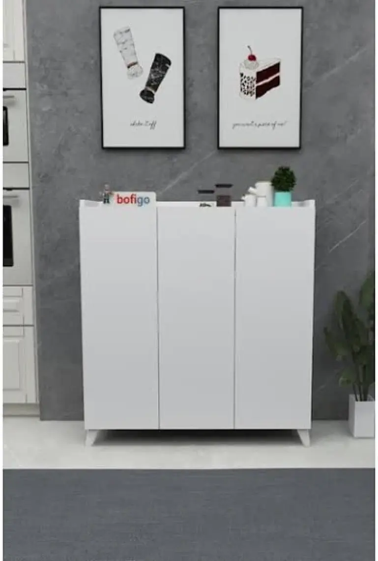 Bofigo 3 Kapaklı Çok Amaçlı Dolap Çok Amaçlı Mutfak Dolabı Banyo Dolabı Ayakkabılık Kumsal Beyaz